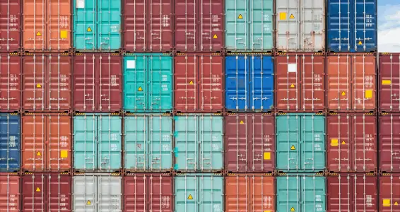 Stacks of shipping containers