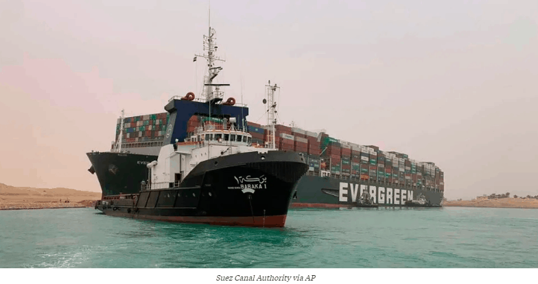 Container Vessel Runs Aground in Suez Canal