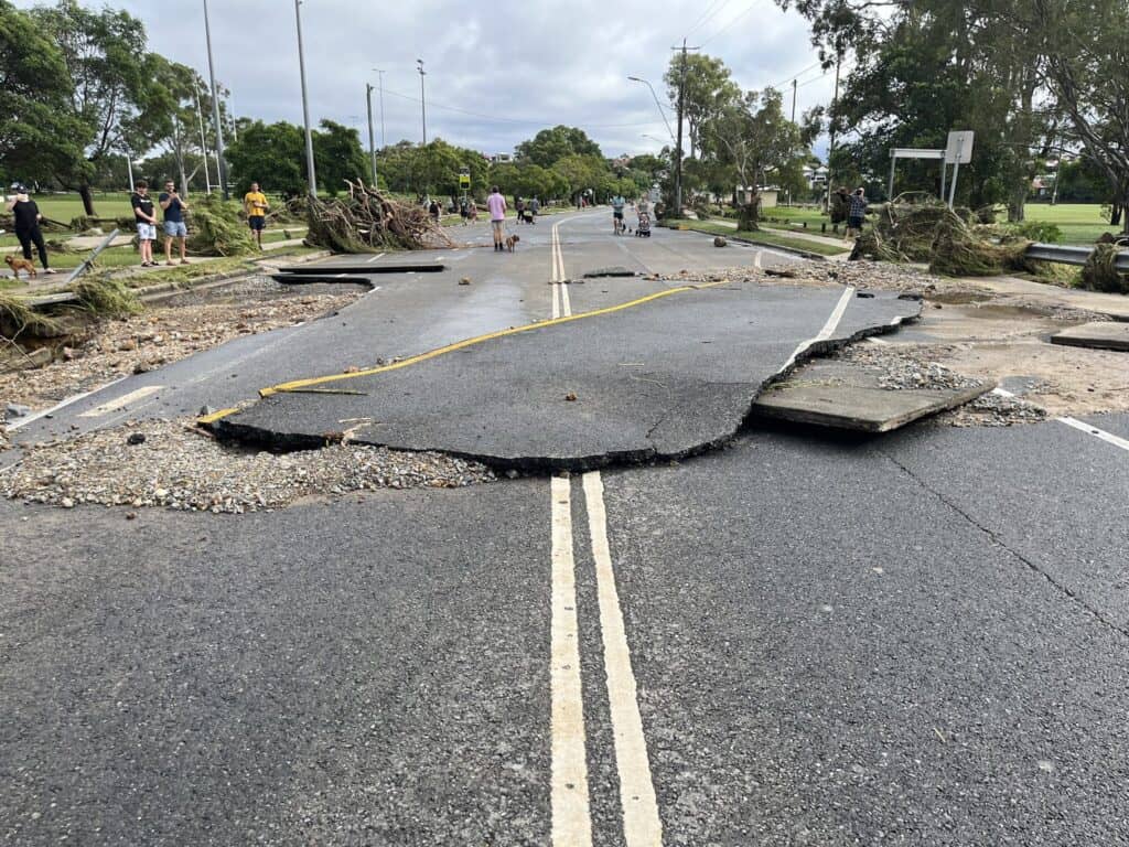 Flooding in Queensland has damaged roads.