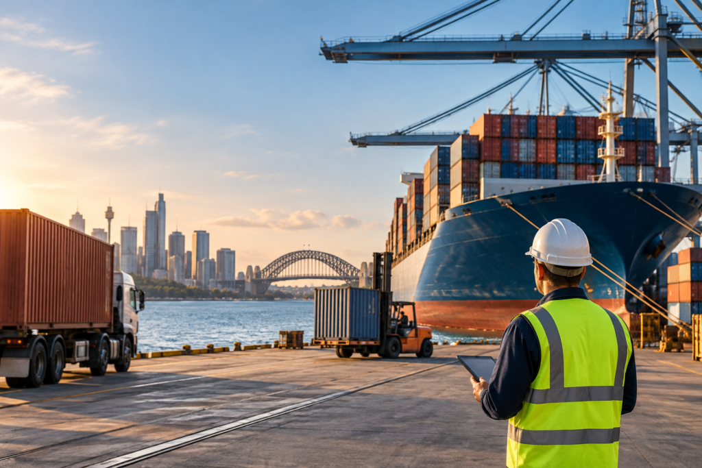 Freight forwarding and logistics operations at an Australian shipping port